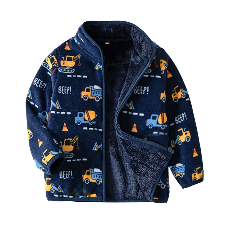 2-8T auto's allemaal bedrukte kinderkleding voor jongens meisjes winterfleecejassen met rits schattige kleding hete verkopende dikke babyjassen