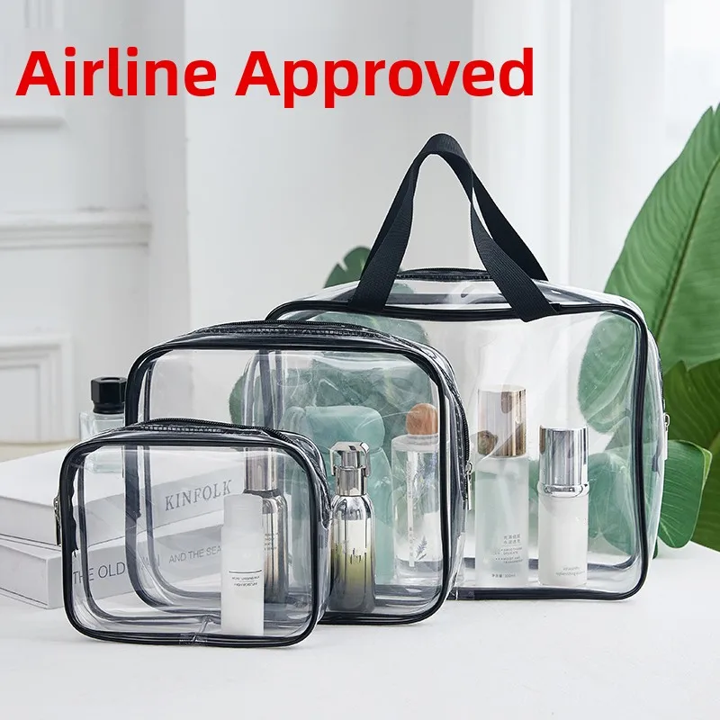 Bolsa de Cosméticos Transparente para Viajes en Avión, Bolsa de nento para Control de Seguridad, Cierre de Cremaller...