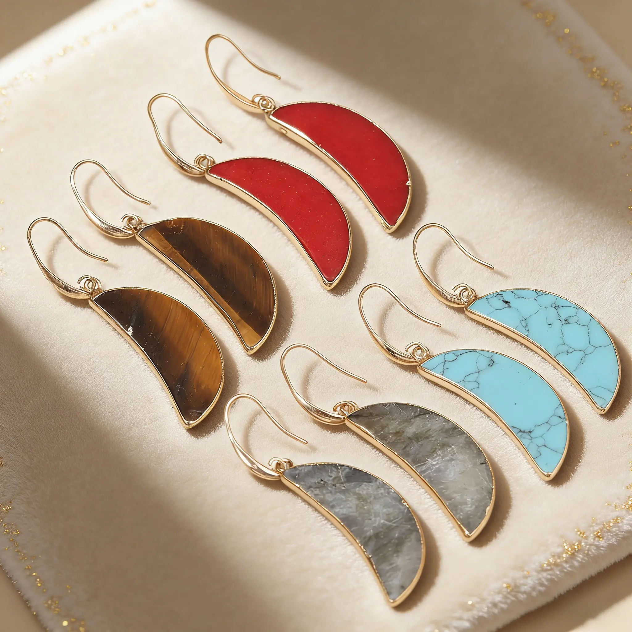 

Модные женские серьги из натурального камня в форме луны, розовый кварц, тигровый глаз, целебный энергетический камень, простой для женщин