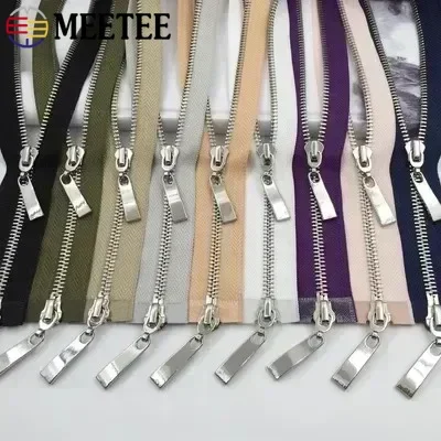 Meetee 1Pc 80/100/120cm Auto Lock Metal Zipper Double Slider Puller Zippers for Jacket Coat Repair DIY Clothing Sewing Accessory