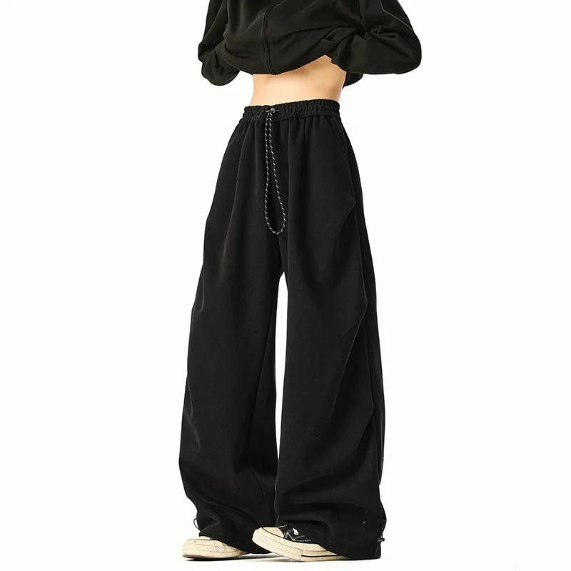 

2026 Spring Summer Men Loose Wide Leg Sweatpants Men American Style Pleated Cargo Pants Male Dstring Casual Sport Trousers