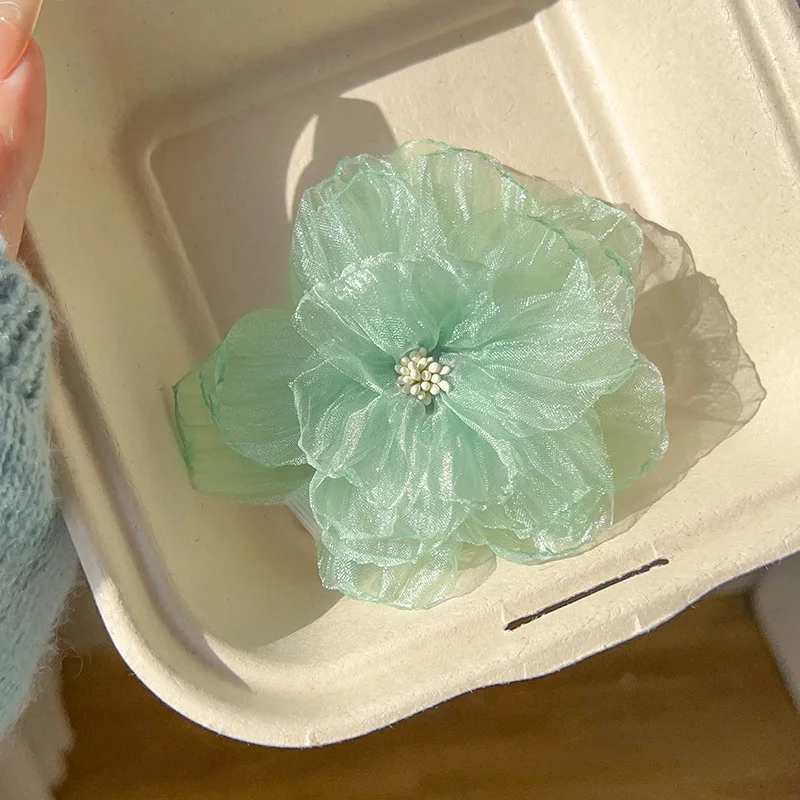 Mint Green Series Hair Clips Fresh Floral for Women, Trendy Duckbill Hair Accessory, Office Party Evening Holiday Gift Chic view 6