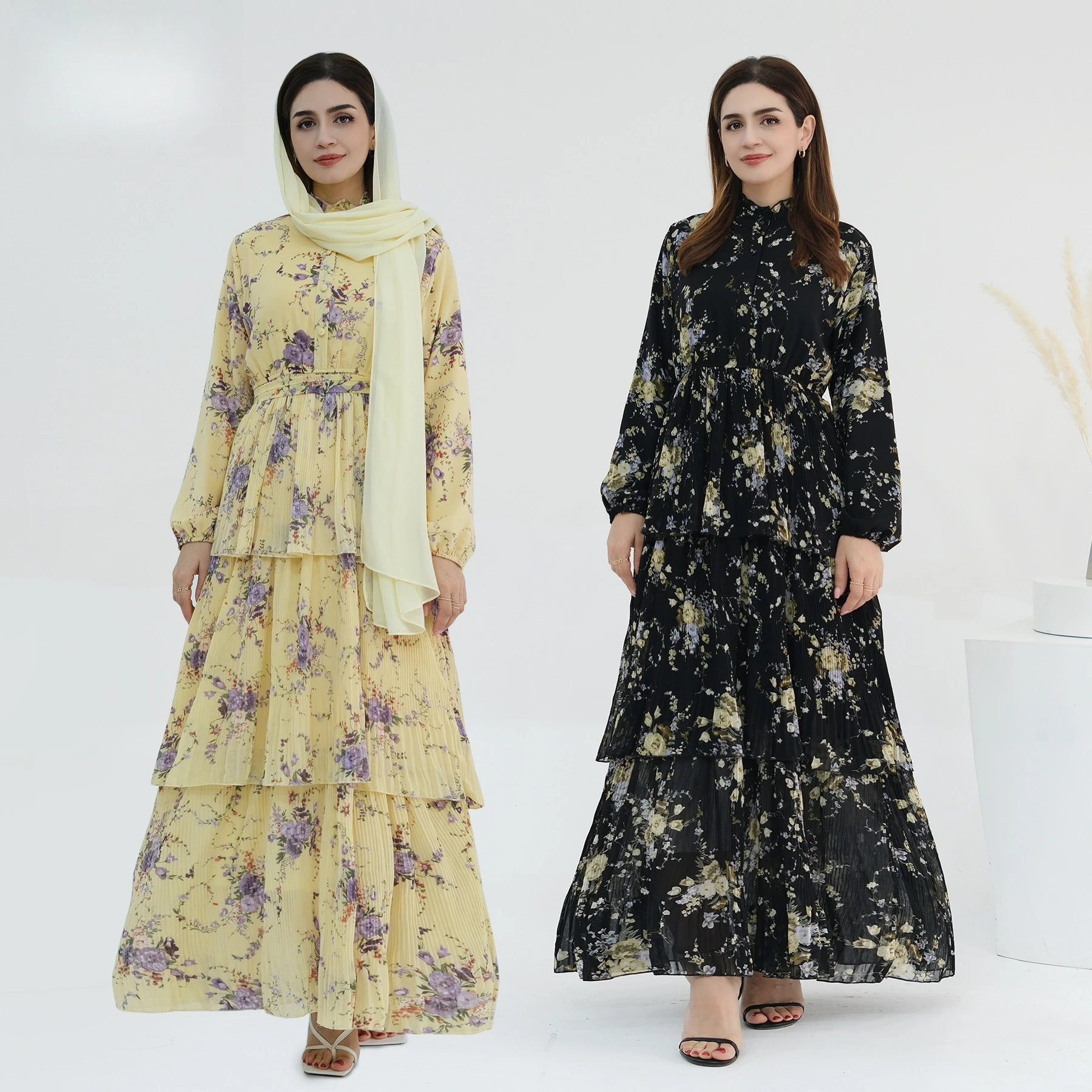 

Printed Abaya for Muslim Women Ankle Length Modest Islamic Dress with Waist Tie 2025 Summer Outfit New Turkey Style long Robe