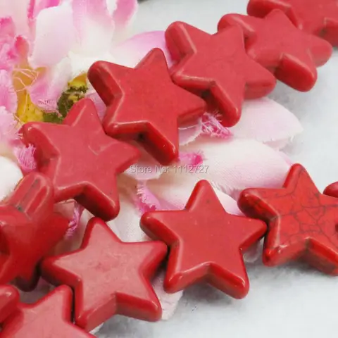 20mm Red Star Turkey Turquoise Loose Beads Semi Finished Stone DIY Howlite Chalcedony 15inch Women Girls Jewelry Accessories