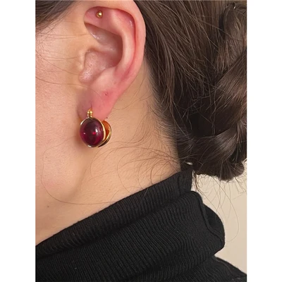 Brass Stunning Retro Colorful Half Ball Stud  Earrings Women Jewelry Punk Party T Show Classic Gown Runway  Korean Japan  Style