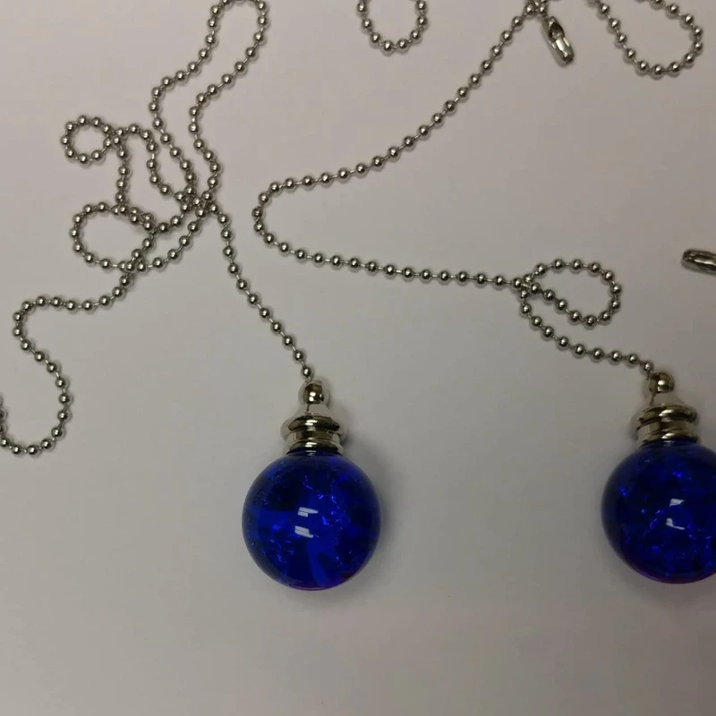 2PCS Blue Pull Chain Crystal Glass Ice Cracked Ball Pull Chain For Ceiling Fan Light Decoratio 50Cm Extension Chainn