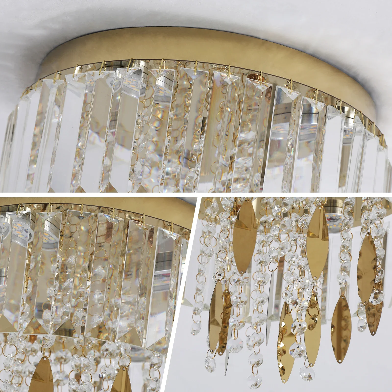 أضواء السقف الكريستال ثريا ذهبية الحديثة الفاخرة Led مصباح السقف غرفة المعيشة غرفة نوم الطعام إضاءة ديكورية المنزل