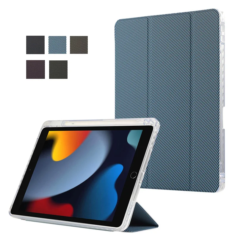 

Для iPad 10, 9 поколения, искусственная кожа, углеродное волокно, акриловая задняя смарт-Обложка для iPad 10, 9, 8, 7, 6, 5 Pro, 11, iPad 10,2, 7 дюймов, с держателем ручки