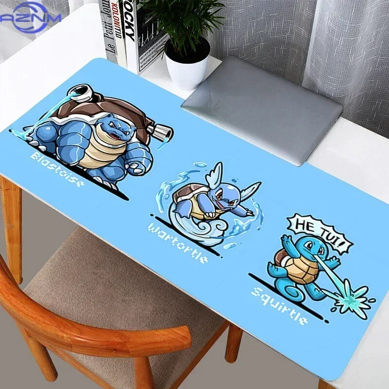 Large Extended Mousepad, Light Blue Cartoon Water Turtle Evolution Art Desk Mat, Rubber Non-Slip Base, Waterproof Gaming Keyboar