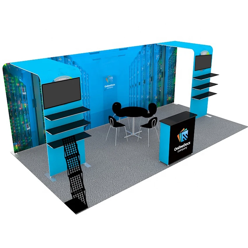 20ft Portable Trade Show Display Booth Set with Back Wall Archway Shelves Lights