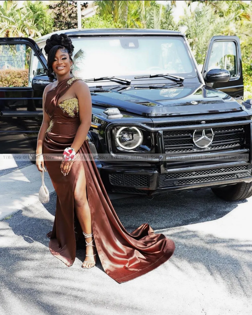 Vestidos de Noche de sirena africana para mujer, vestido largo Formal de un hombro con apliques de tren de barrido, con abertura lateral, para fiesta de boda y graduación