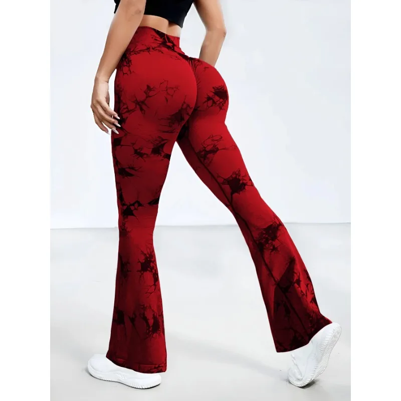 

Sports and Fitness Women's High Waist Flare Pants Tie Dyed Casual Pants