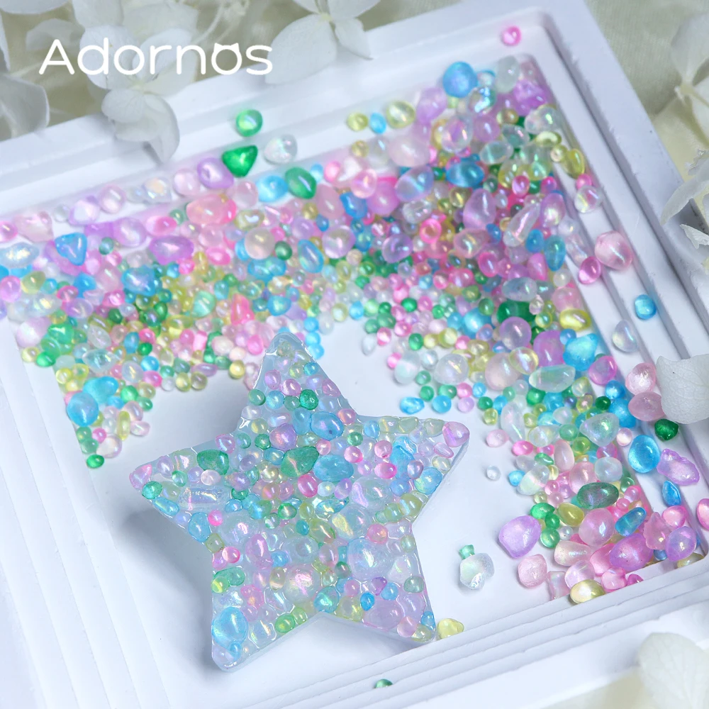 20 g/bag Irregular Round Glass Stone Epoxy Resin Filling Iridescent Round Glass Stones Summer Gifts DIY Keychains Crafts Making - view 3