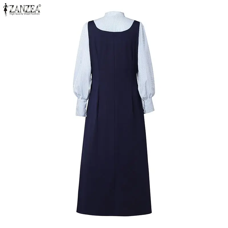 ZANZEA Abito elegante da donna Manica lunga a righe Midi Vestito estivo Colletto con fiocco Casual A-Line Camicia lunga Abiti Fashion Party Robe