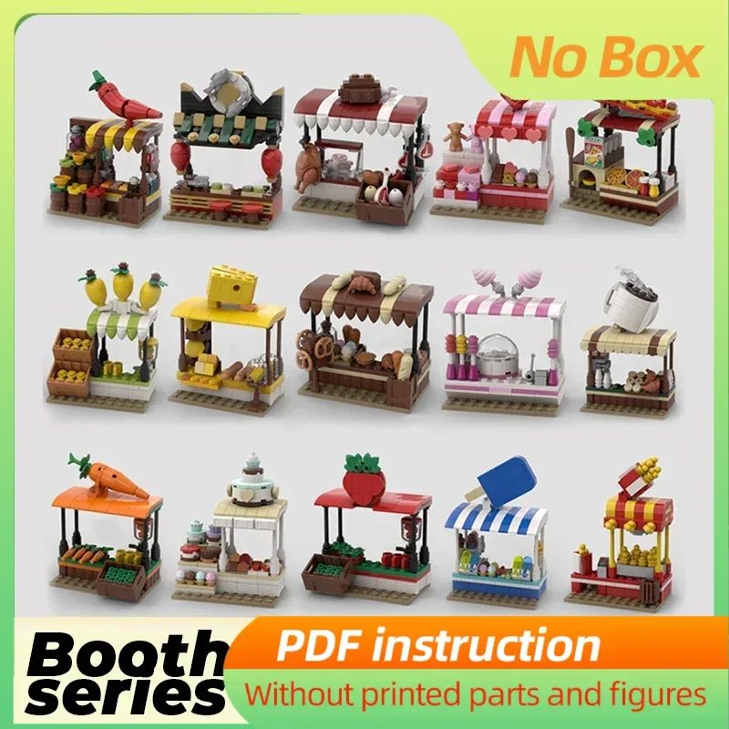 

Food Street Stall Moc Building Blocks Street View Model Series Technical Bricks DIY Assembly Famous Toys For Children Holiday Gi