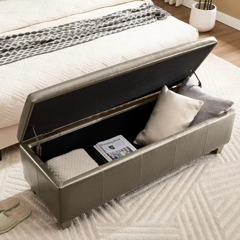 مسند تخزين من الجلد الصناعي مقاس 51 بوصة، نهاية منجدة مستطيلة معنقدة من مقعد تخزين السرير، أريكة كبيرة للمدخل، عقل عثماني