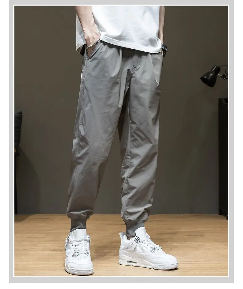 New Spring and Summer Ice Silk Men Loose and Versatile Quick-drying Sports Nine-point Casual Pants