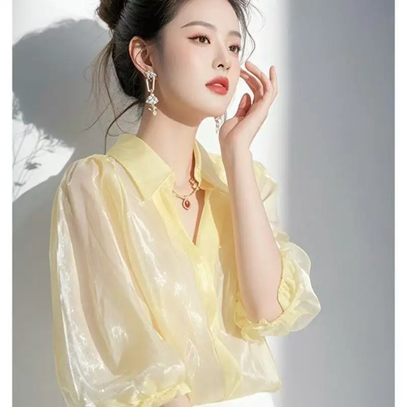 

Women's Summer Fashion Solid Color Simplicity Elegant Temperament 3/4 Sleeve Shirts Women Clothes Elegant Casual All-match Tops