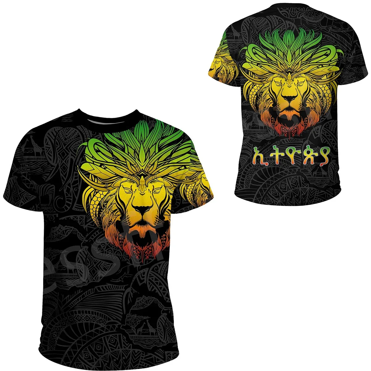 Tessffel Ethiopia Africa County Flag Reggae Retro Tribe Lion 3DPrint Men/Women Summer Funny Short Sleeves T-Shirts Streetwear B1