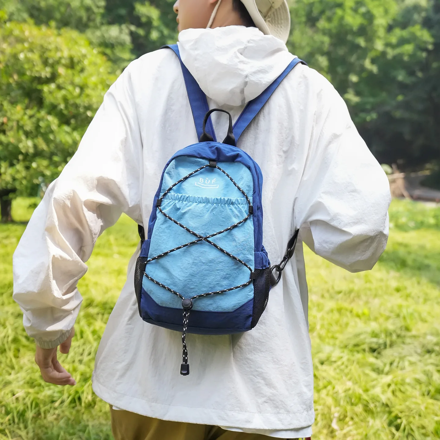 Waterproof Nylon Mini Backpack with Side Pockets Casual Crossbody Chest Bag for Men Women Travel Sport Daily Outings