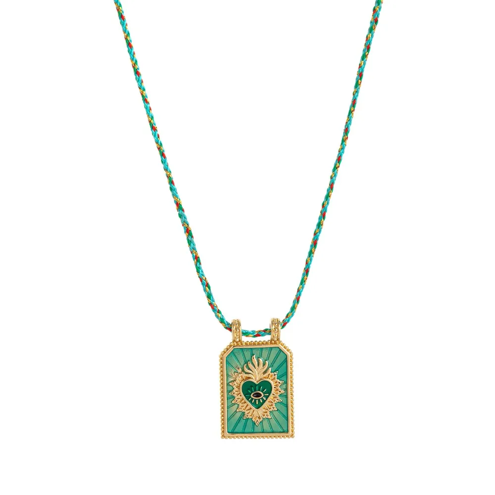 Gothic Card Heart Pendant Necklace Generous Colorful Square Necklace Y2k Charm Bohemian Style Collarbone Chain Jewelry Gifts