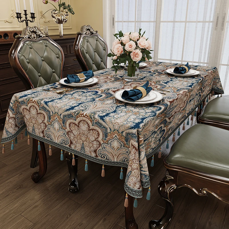 EIFLOY-Vintage Jacquard Table Cloth Cover, Rectanglular, Square, Luxury  Round Table Cover, with Tassels, for Dining Party
