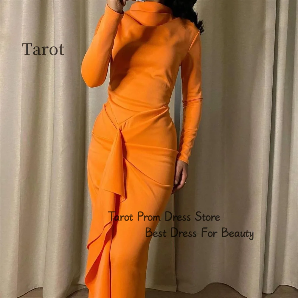 

Tarot Mermaid Saudi Prom Dresses Full Sleeves High Neckline Tiered Ruffle Dress Tea Length For Women Party Gown 2024 فساتين سهرة