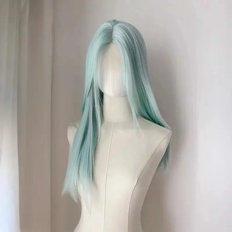 zz04zz122024Новый мятно-синий зеленый передний кружевной длинный прямой парик с разрезом в центре челки, женский парик из розового золота на всю голову
