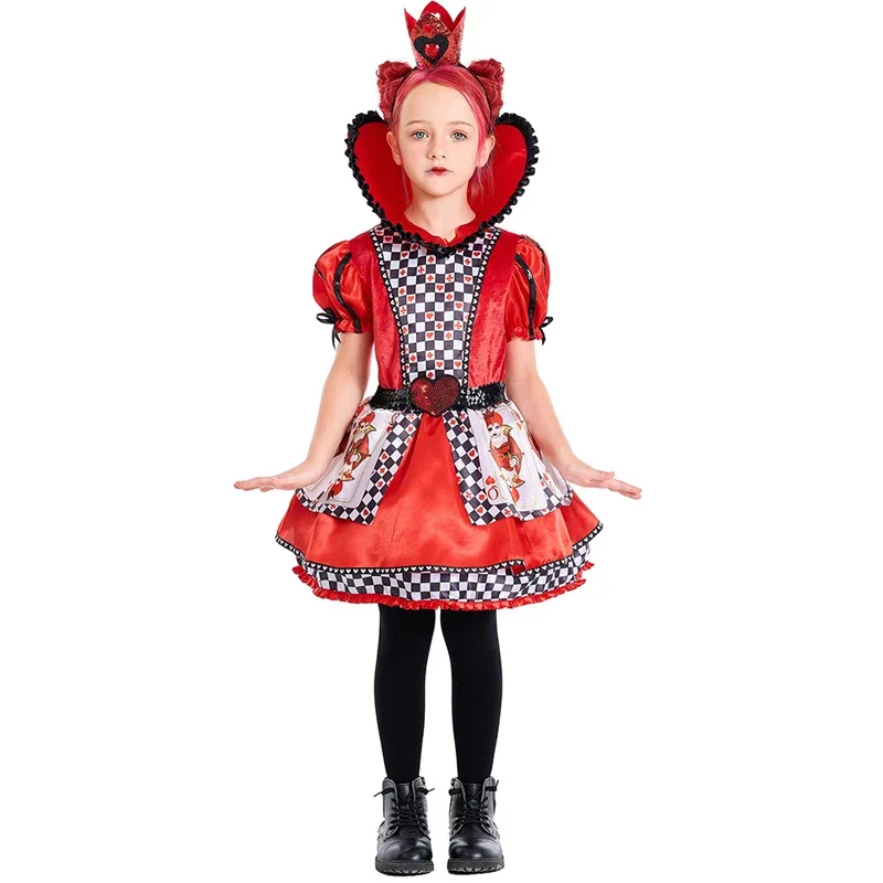 Purim Girl Alice Poker Red Queen Costume Wonderland Evil Wizard Spooktacular Cosplay Fancy Party Dress Carnival Halloween