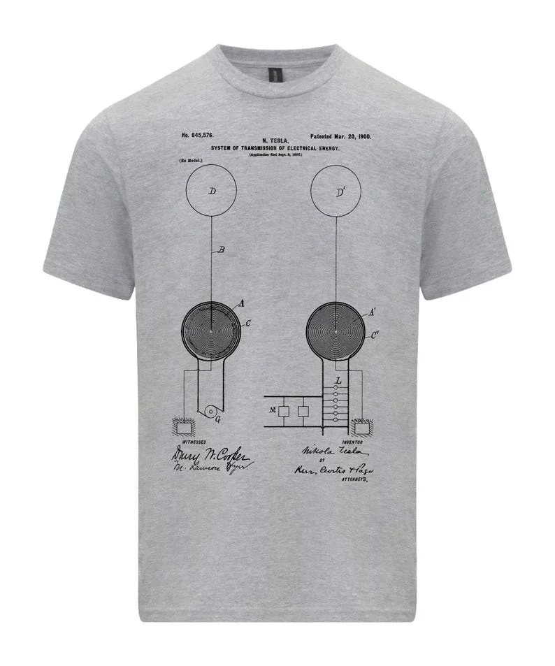 نيكولا تيسلا نظام نقل الطاقة الكهربائية تي شيرت تكنولوجيا تسلا الهندسة الكهربائية شخصية التفكيك عادية