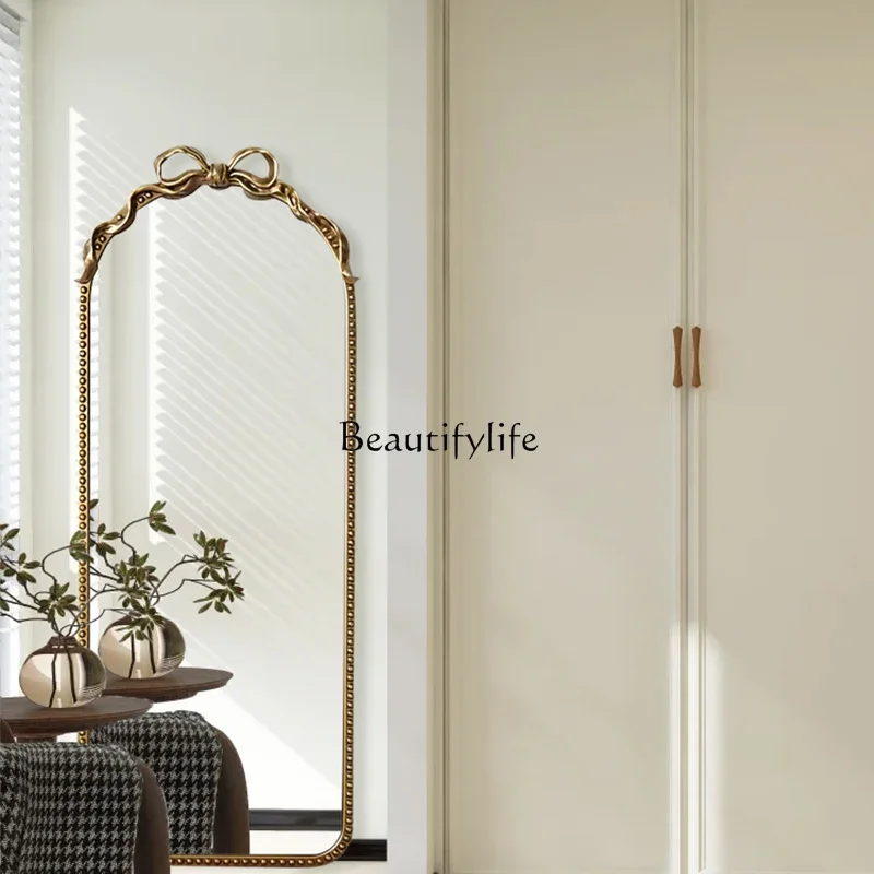 LJYPastoral Style Bowknot Carved Full-Length Mirror French Dressing Mirror