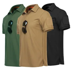 Men's Outdoor Tactical T-shirt Breathable Quick Dry Hunting Camping Hiking Tees Lapel short sleeve