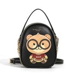 fashion Eggshell shape crossbody bag Three layers cute women bag classic Glasses Bear leather messenger women handbag purse