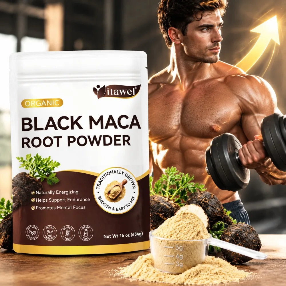 Organic Black Maca Root Powder for Energy Muscle Endurance Recovery Male Reproductive Health Mental Focus Vegan Easy To Mix 454g