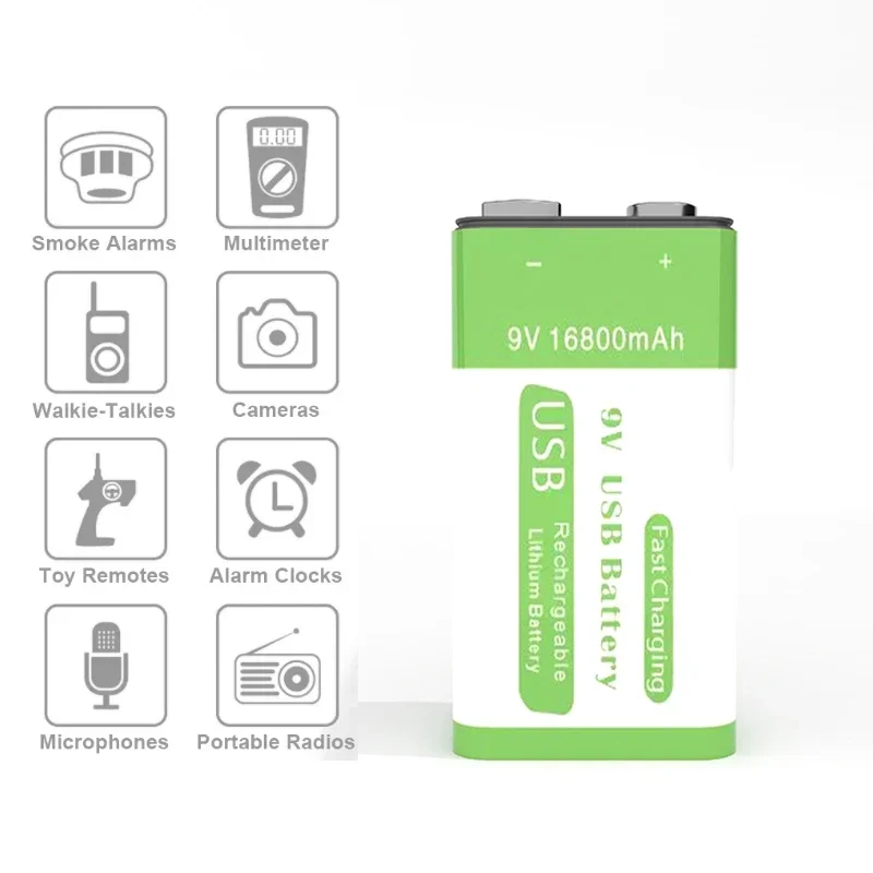 

9V Battery Type-C Li-ion Rechargeable Battery Battery 9v for Multimeter Microphone Toy Remote Control KTV Use