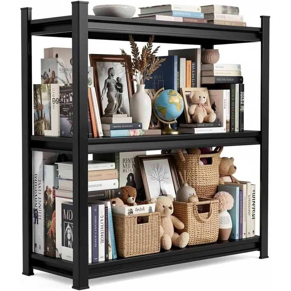 

Small Bookshel or Tight Spaces, 3-Tier Sturdy Metal Bookcase, Compact Black Book Shel or Bedroom, Oice & Living Room Organizer