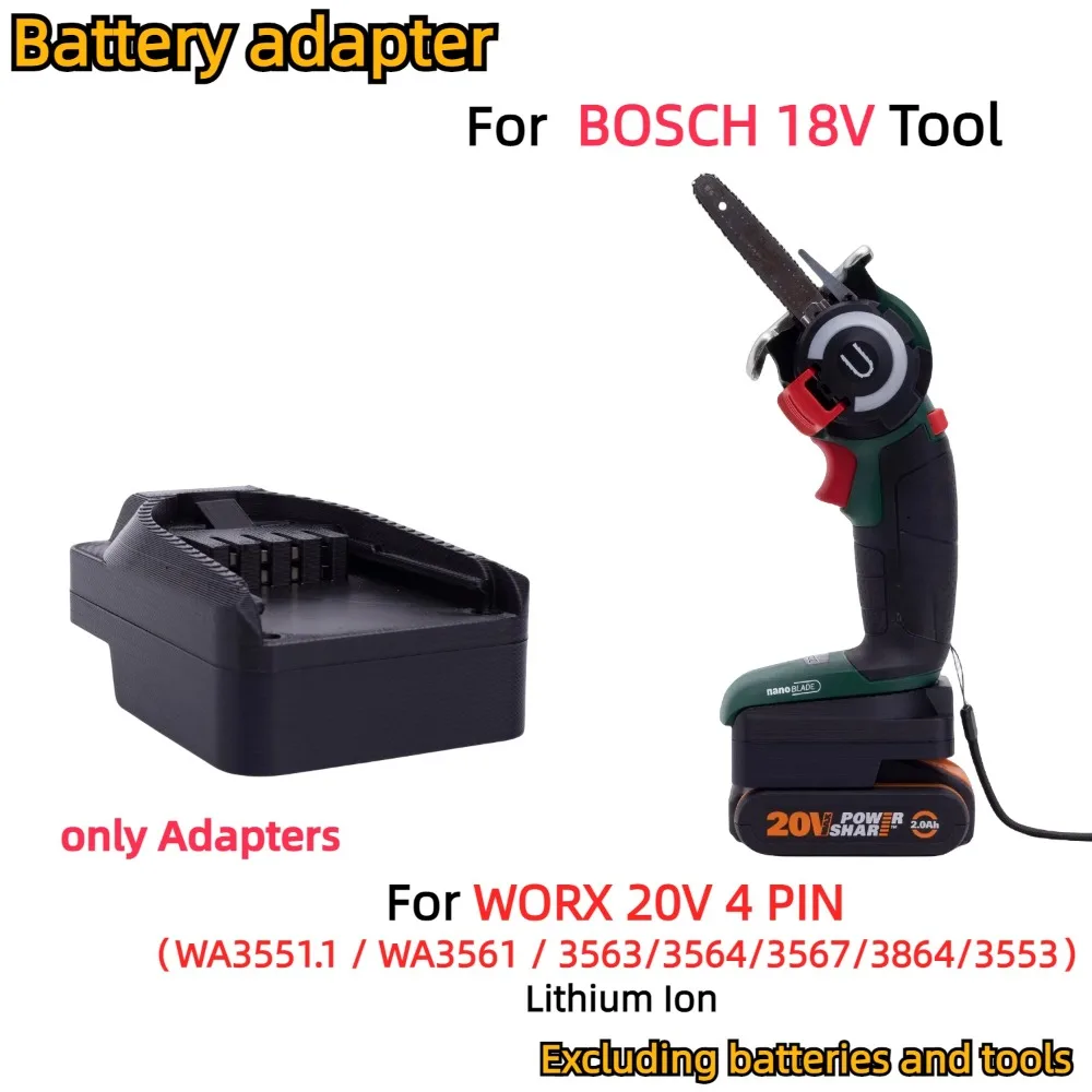 adaptador conversor para worx 20v pin li ion wa35511wa35613563 3564 3567 3864 3553 para bosch 18v acessorio de ferramentas sem fio 01