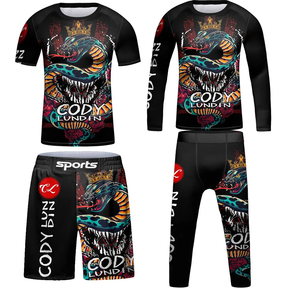 Bjj Kids Rash Guard Jiu Jitsu MMA T-shirts+Pants Suit Boxing Rashguard For Children Boy Muay Thai Shorts GI Kickboxing Clothing