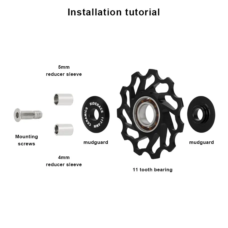 RIDERACE Bicycle Ceramic Rear Derailleur Pulley Wheel AL7075 11T Guide Bearing Jockey Pulley For Road Bike 4mm 5mm 6mm MTB Part
