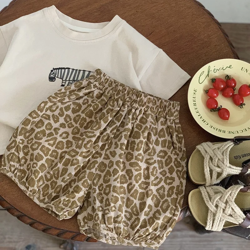 

Girls Trousers Summer Shorts 2024 Baby Loose and Breathable Children Casual Pants Little Quarter Leopard Print Bottoms