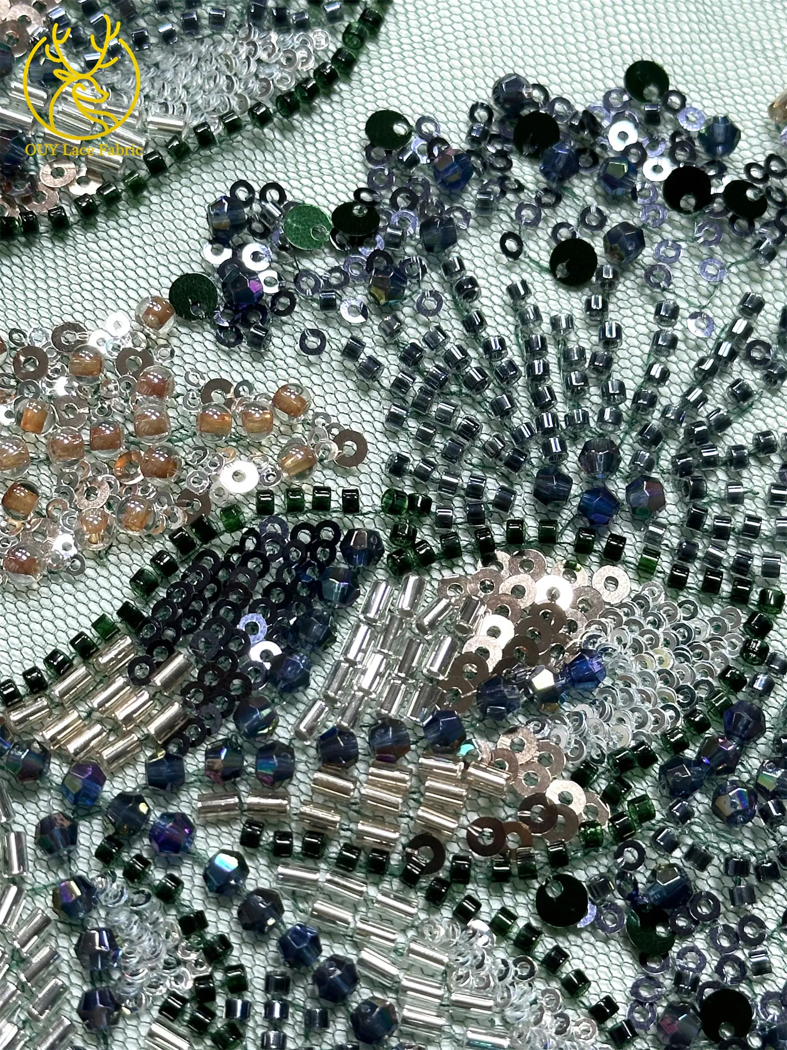 Grüner, luxuriöser, schwerer Perlenstoff 2026, hochwertiger afrikanischer Pailletten-Mesh-Spitzenstoff, geeignet für Damen-Hochzeitsfeiern – Detail 10