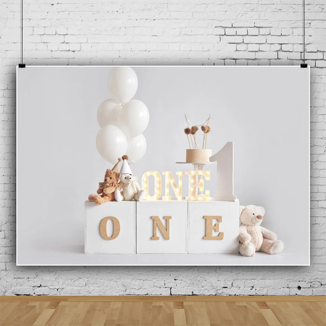 Newborn Baby Birthday Party Cake Smash Backdrop Decor Ballon Cute Bear Floor Portrait Photography Background For Photo Studio