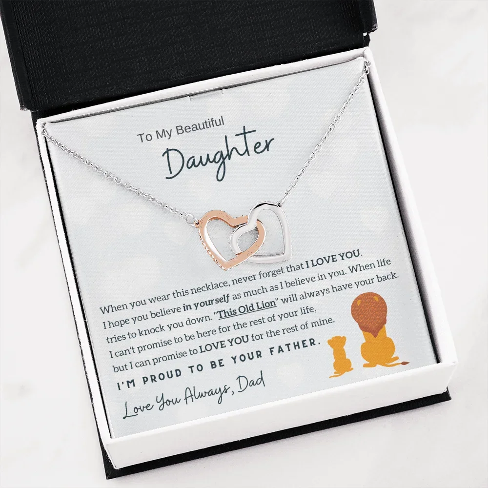 To My Daughter Gifts From Dad Interlocking Two Heart Stainless Steel Necklaces Father Fashion Women Necklace 2024 Dropshipping