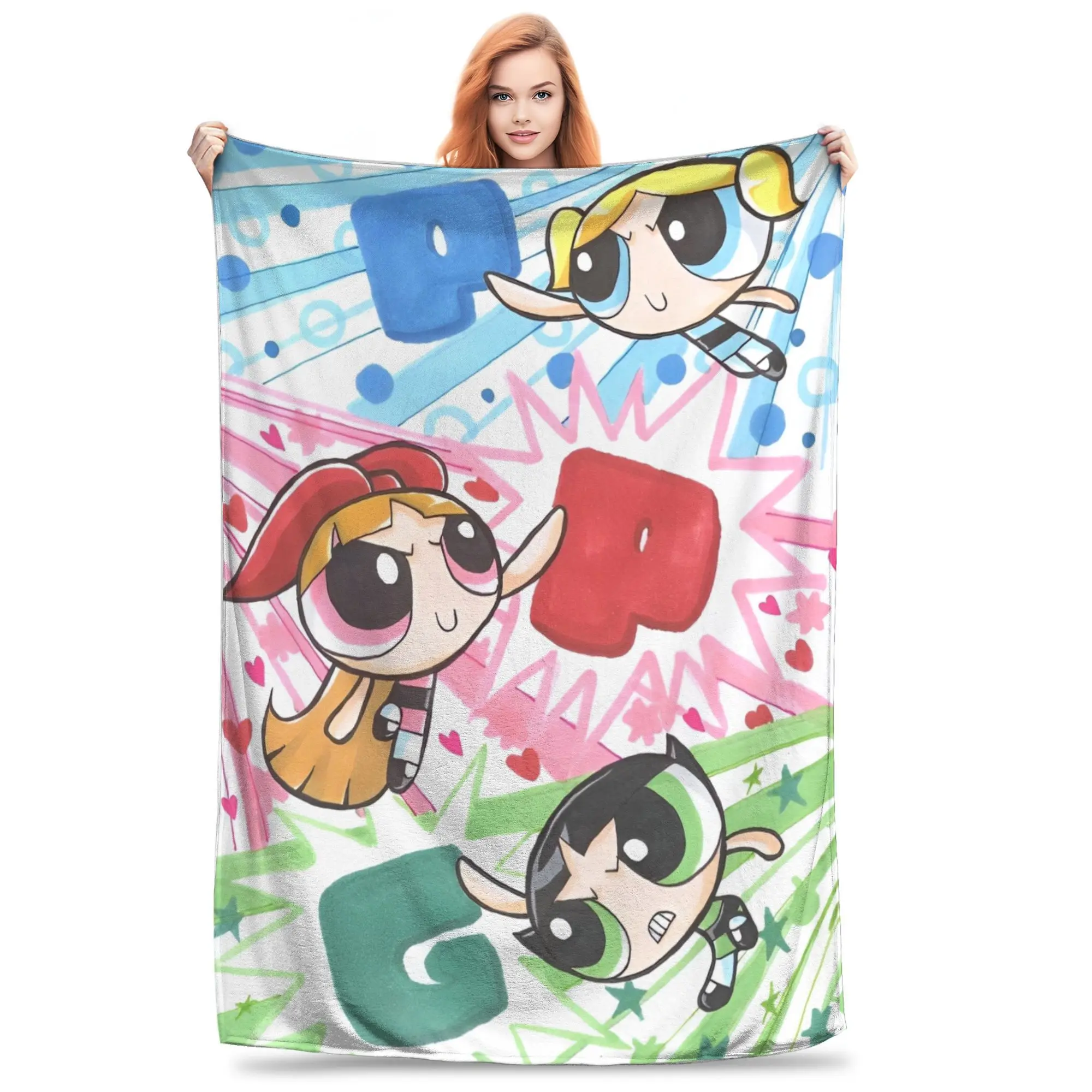 

Cartoon Cute P-Powerpuff Girls Blankets Fleece Autumn/Winter Portable Soft Throw Blankets for Bedding Car Bedspreads