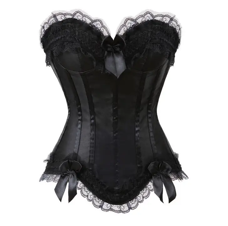 Gothic Sexy Corset Dress Bowknots Boned Bustier Burlesque Waist Trainer Body Shaper Slimming Lace Corset Tops With Mini Skirt