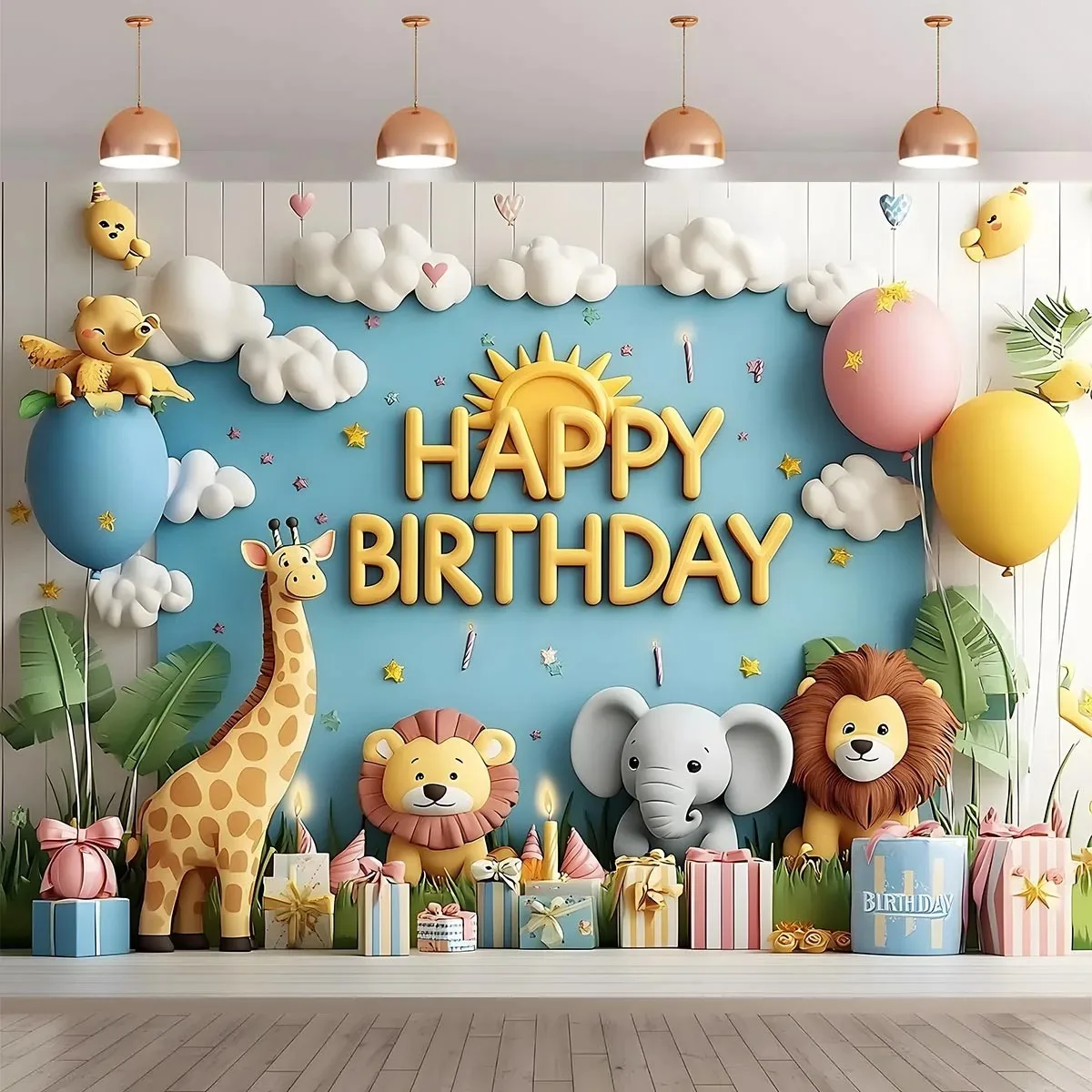 لافتة خلفية لحفلات أعياد الميلاد على شكل حيوان لطيف مثالية لدعائم كشك الصور وديكورات الذكرى السنوية وأعياد الميلاد وحفلات العطلات