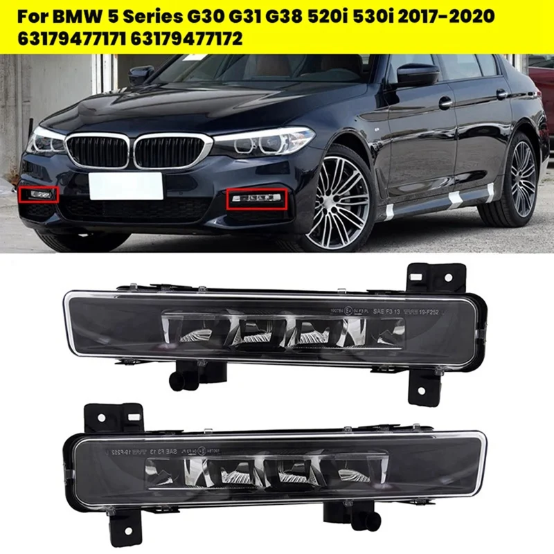 1Pair Front Fog Light LED Daytime Running Light For BMW 5 Series G30 G31 G38 520I 530I 2017-2020 63179477171 63179477172