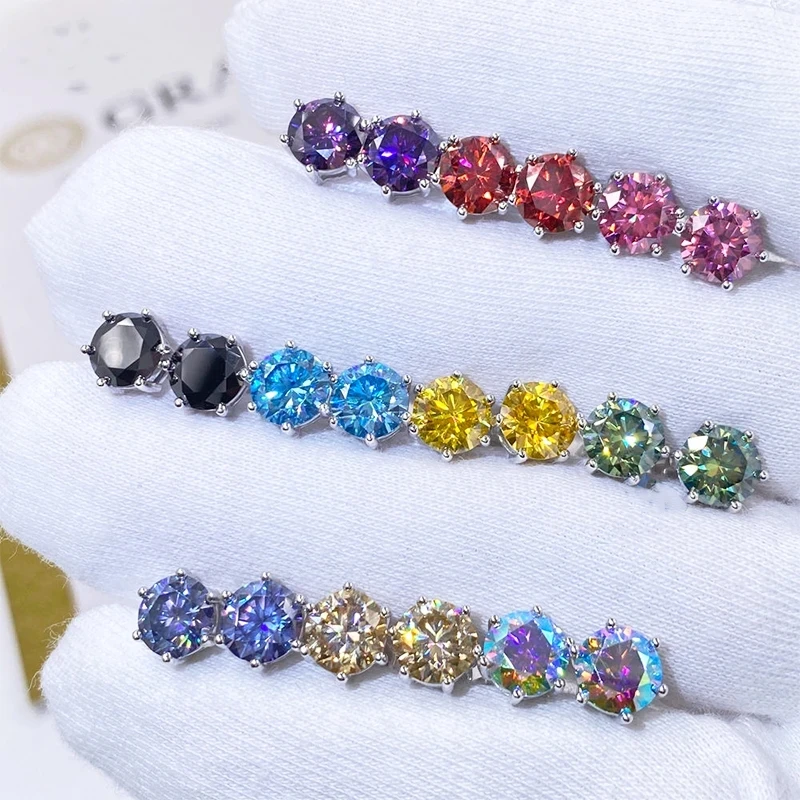 1ct-6ct Moissanite Stud Earrings 21 Colors Certified Lab Created Moissan Diamond 925 Sterling Silver 18K Plated Wedding Jewelry