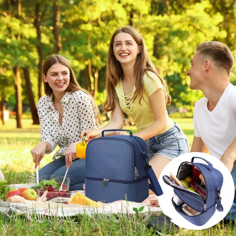 Camping Cooler Bag Insulated Snack Cooler Pouch Beach Lunch Cooler Can Bag With Shoulder Strap Portable Large Capacity BagWith