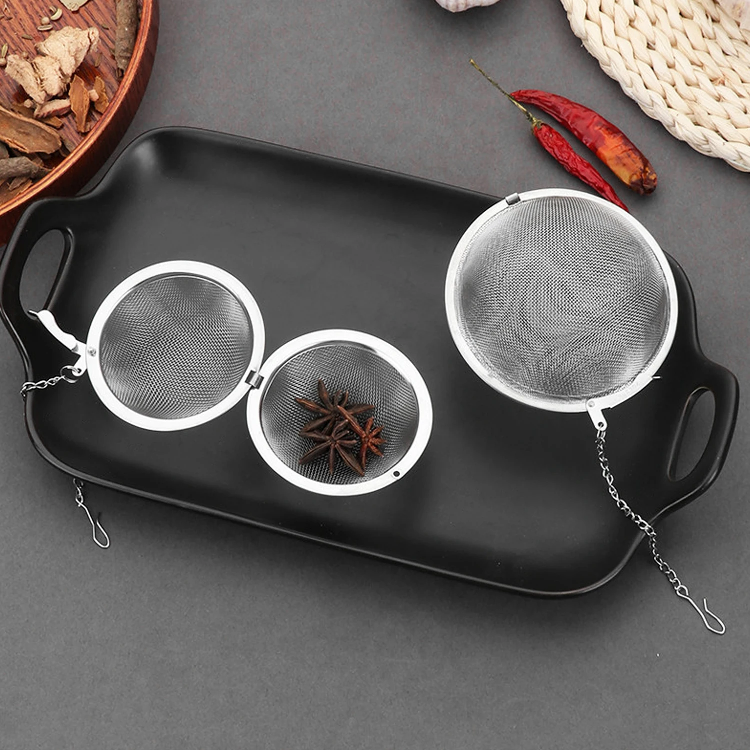 Oankr Teefilter Gewürzfilter mit Kette Edelstahl-Netzkugel Tee-Kaffee-Filterkorb Küchenzubehör
